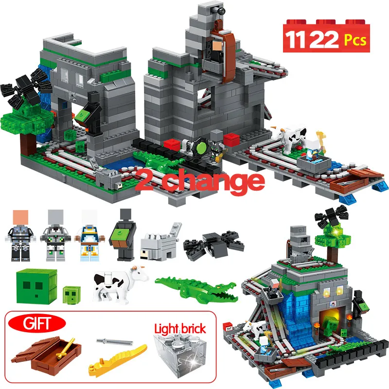 

1122pcs My World Model Building Blocks Compatible LegoINGLYS Minecraft Organs of the Cave DIY 3D Light Bricks Toys For Children