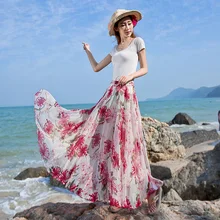 Tingyili красный фиолетовый юбка с цветочным рисунком элегантные летние пляжные бохо-юбка Big swing длинные Юбки для женщин женские