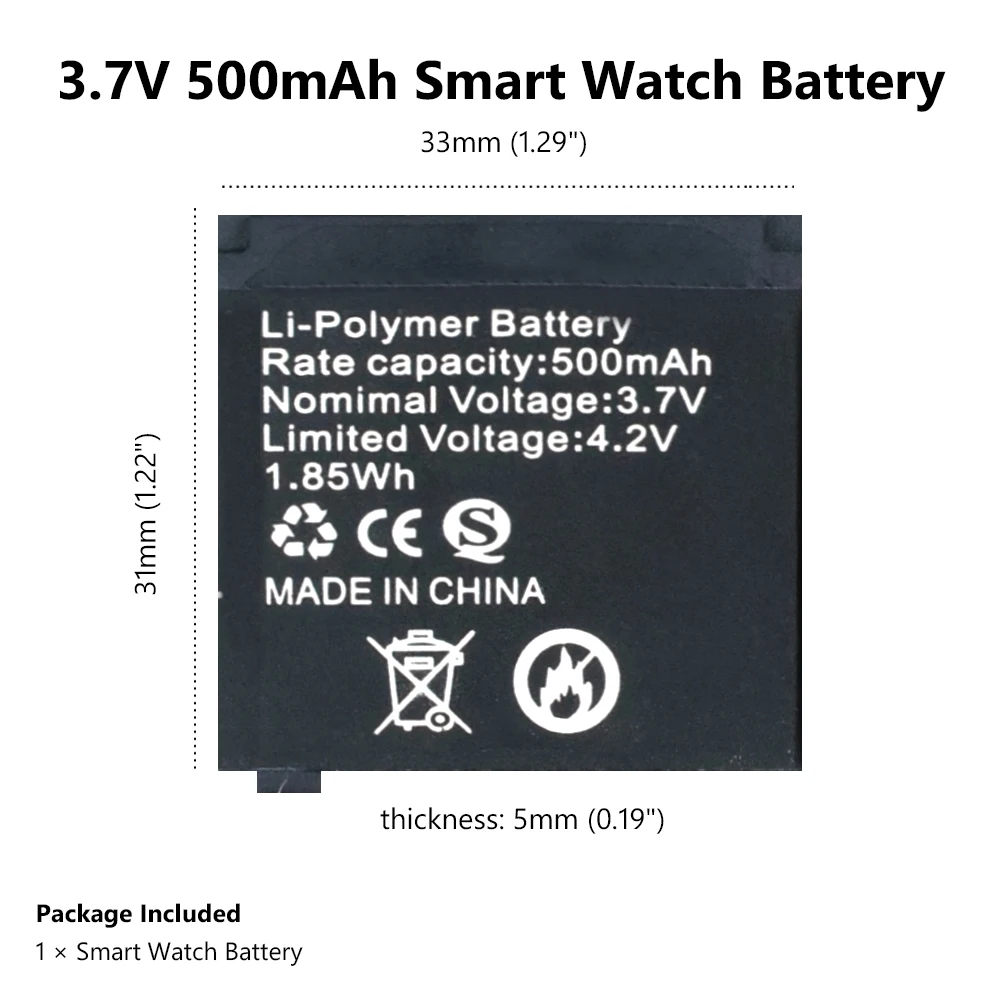 Высококачественный аккумулятор для умных часов Q18 3,7 V 500mAh литиевая аккумуляторная батарея для умных часов Q 18