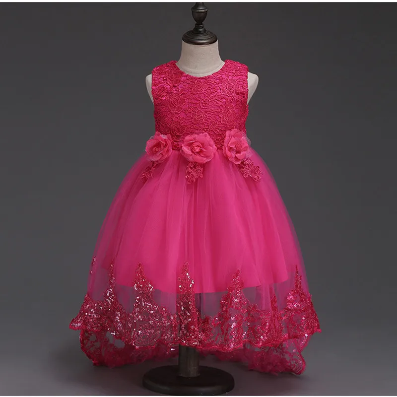 Детское праздничное платье для девочек; летние торжественные Свадебные Платья с цветочным рисунком и длинным шлейфом; бальное платье принцессы для девочек; vestidos; одежда для От 2 до 12 лет девочек - Цвет: rose