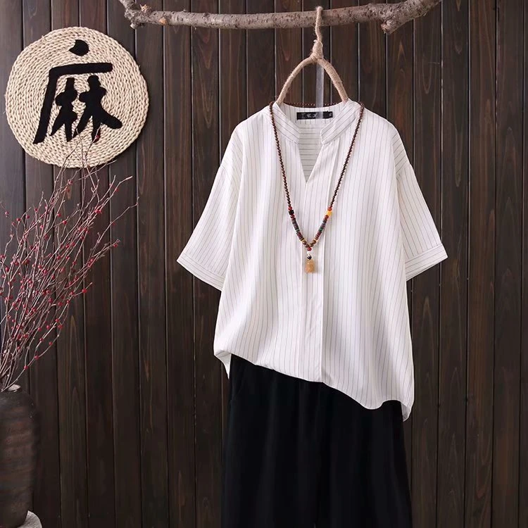 

Plus Size Women t shirt V-Neck Striped Shirts Women's Short Sleeve Tops