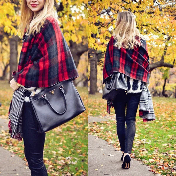 New Hot Lady Women Neck Warm font b Tartan b font Grid Pashminas Reversible Shawl Scarf