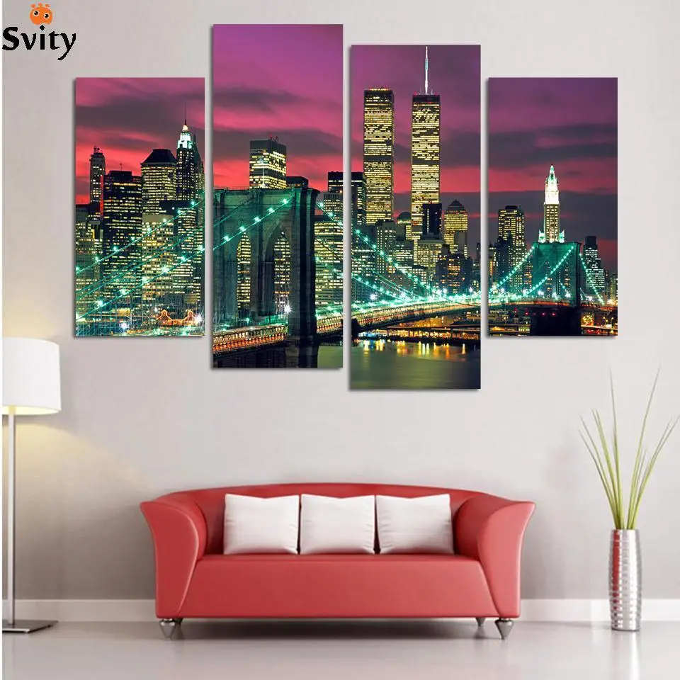 High Quality 4 Panels Home Decor Wall Art Painting Prints of Manhattan ...