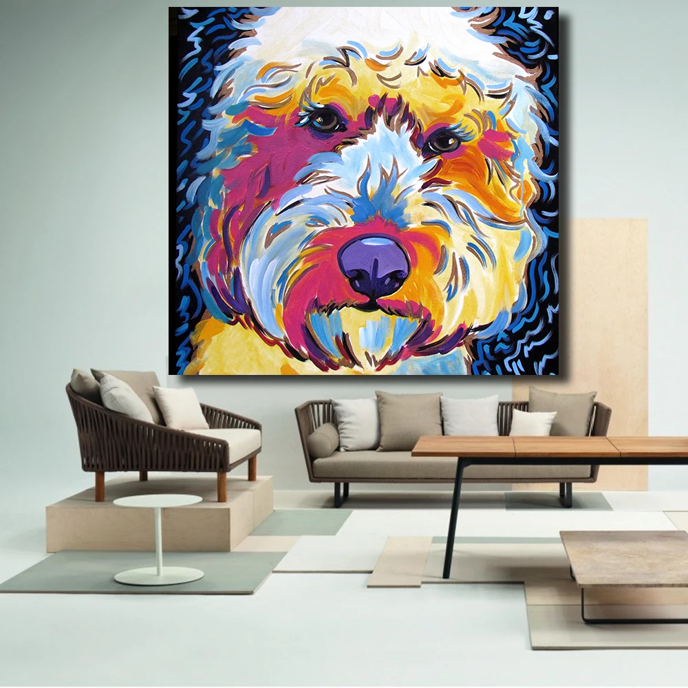HDARTISAN Goldendoodle Pop Art Portrait Oil Painting Modern Wall