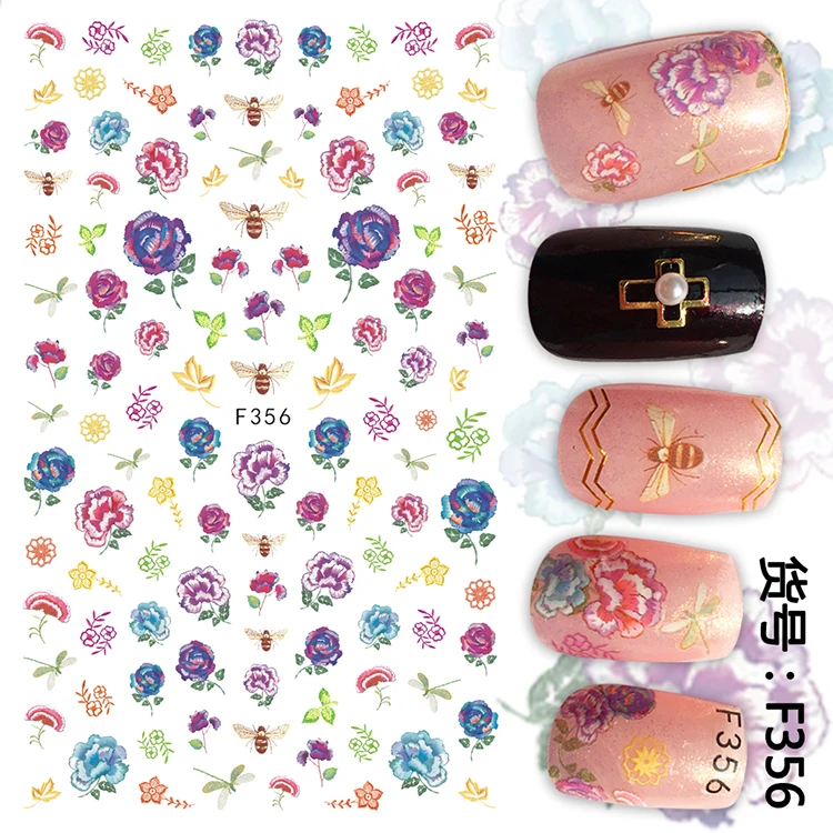 

1pcs 3D Super Thin Nail Stickers Tips Nail Art Adhesive Decals Fashion Designs Flower Bees Manicure Decoration Nail Wraps F356