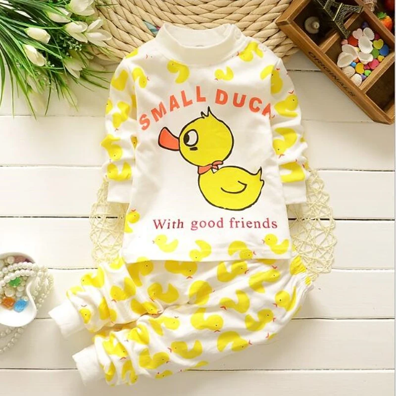 

14 Colors Spring Autumn Infant Boys Girls Cotton Pajamas Newborn Cartoon O-neck Clothing Set Sleep Set Tops+Pant For 3M-2T Baby