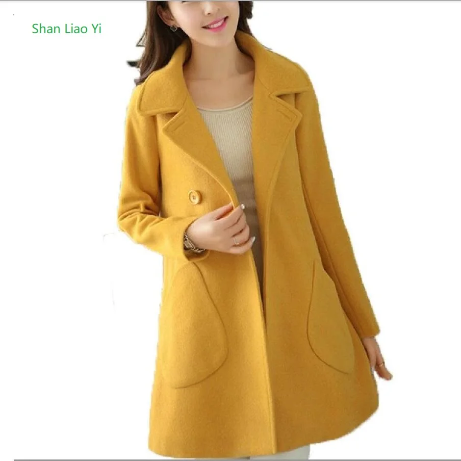 

New women's woolen coats long-sleeved jacket long lapel wool tops fashion Large size 2019 4xl blends spring parkas outerwear