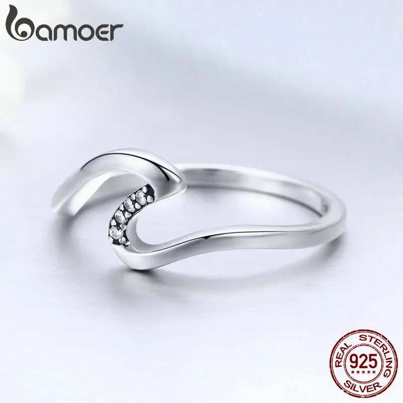 BAMOER HOT SALE Wave Ring Pure Genuine 925 Sterling Silver Bohemian Summer Ring Collection GXR378