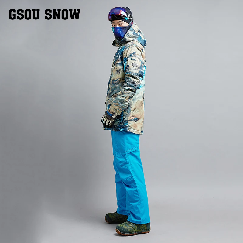2019 GSOU الثلوج الرجال بدلة تزلج على الجليد دعوى يندبروف ماء في الهواء الطلق الرياضة ارتداء التزلج سترة بانت سوبر الدافئة الذكور دعوى مجموعة
