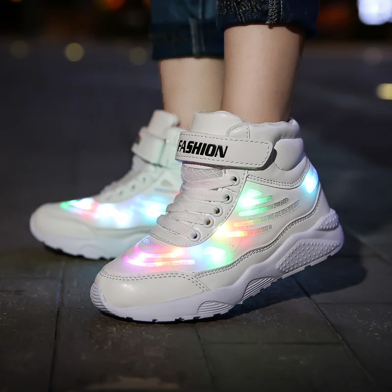 Koop Oom Jerry Led Schoenen Voor Kind Usb Laadstroom Light Up Sneakers Voor Jongens Meisjes Gloeiende Mode Schoenen School Comfortabele Casual