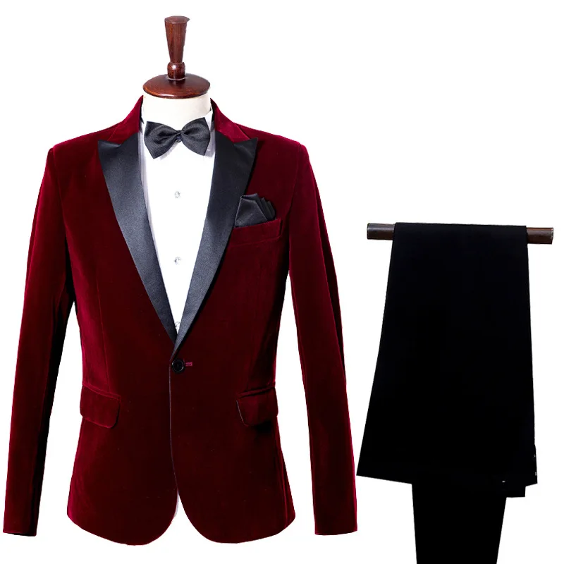 Винно-красный приталенный бархатный костюм с воротником-шалью вечерние для вечеринки, свадьбы, смокинга, костюмы для мужчин, костюм из 2