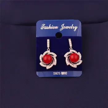

Wholesale Women Earrings Swirl Shape Design Red Beads Sparkling Crystals Personality Copper Dropshipping