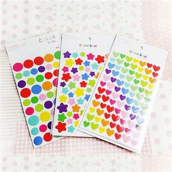 

6 sheets/set Colorful Cute Love Heart Dot Five-pointed Star Decoration Scrapbooking Paper Seal Stickers Stationery