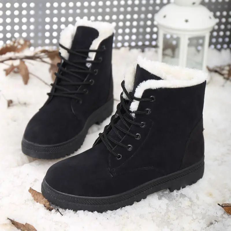 

Snow boots 2019 New classic heels suede women winter boots warm fur plush Insole ankle boots women shoes hot lace-up shoes woman