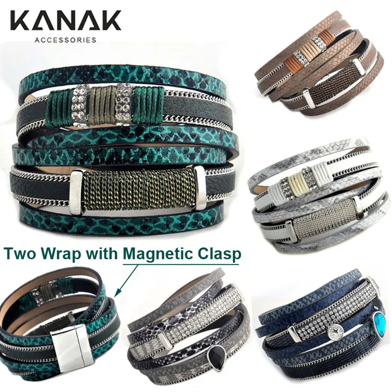 KANAK Boho Brazilian font b Bracelet b font Multilayer Women font b Bracelet b font Pu