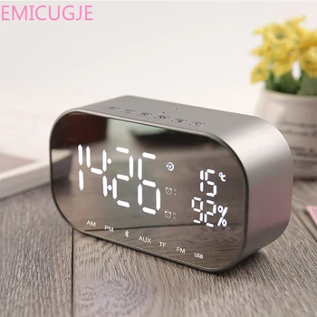 

USB Music Player Wireless for Office Bedroom LED Alarm Clock with FM Radio wireless Bluetooth Speaker Support Aux TF