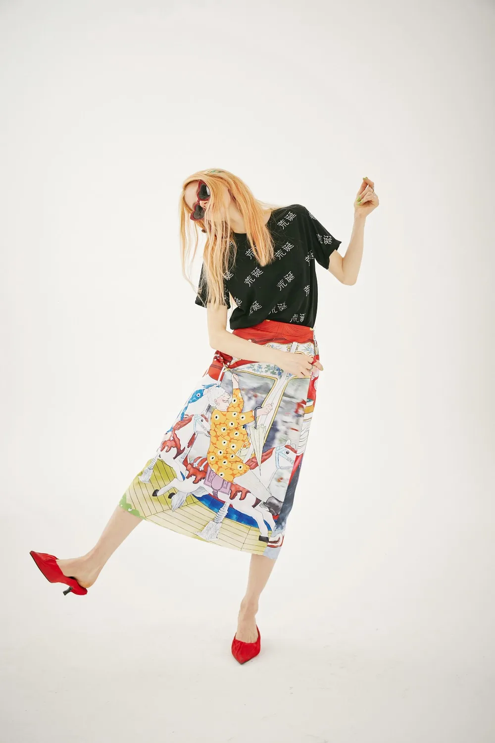 ELFSACK Fashion Cartoon Print Women Skirt Summer Vintage A-line Mid Waist Female Skirts Streetwear Casual Femme Bottoms