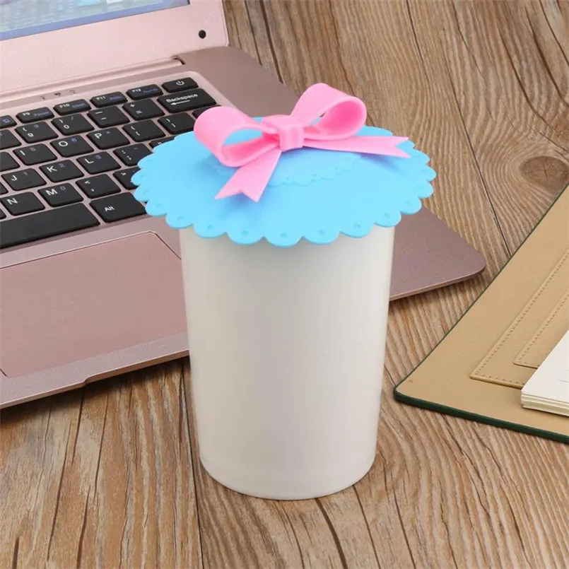 

Healthy 2017 hotselling Hot Kawaii Bow Onion Lace Dust Reusable Silicone Cover Cup Thermal Insulation Cup Seal Silicone Cover D