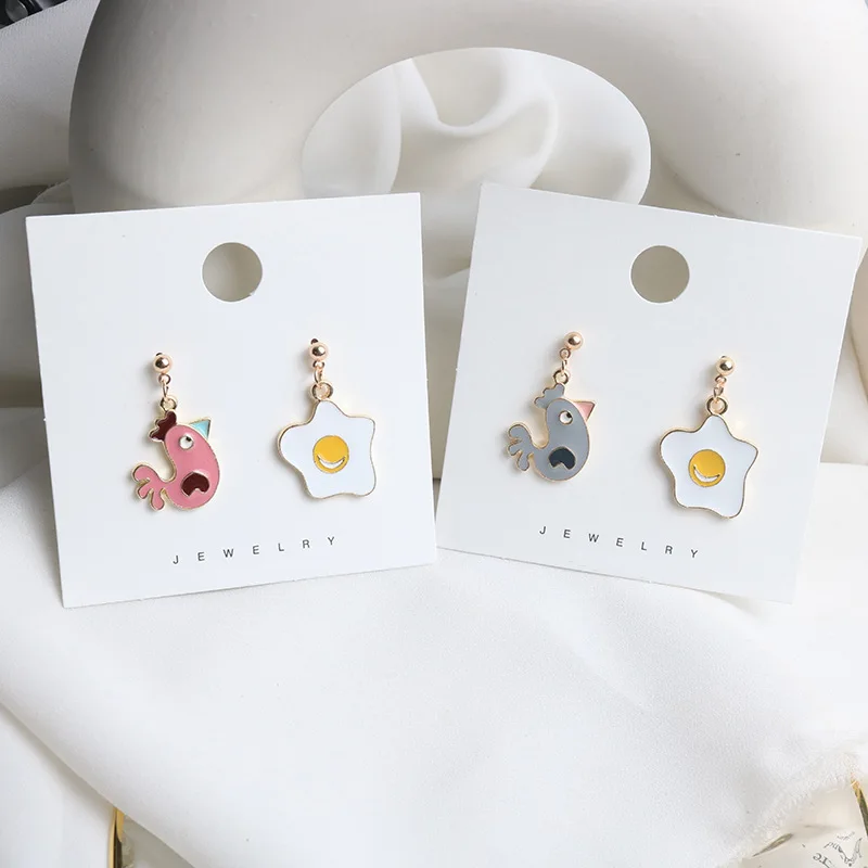 

Cartoon animal chicken earring Fried eggs cute funny women alloy asymmetric stud earrings novelty personalized gift oorknopjes