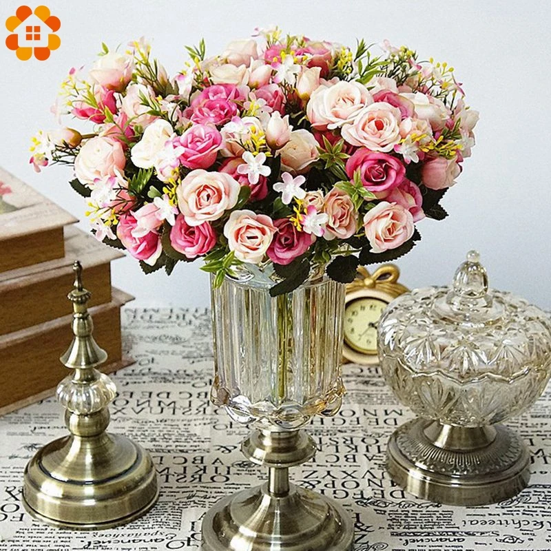 1 buquê 13 cabeças flores artificiais pequenas rosas de seda botão flores  de simulação folhas verdes para decoração de vasos de casa de  casamento|green leaf|silk rosesartificial flowers - AliExpress