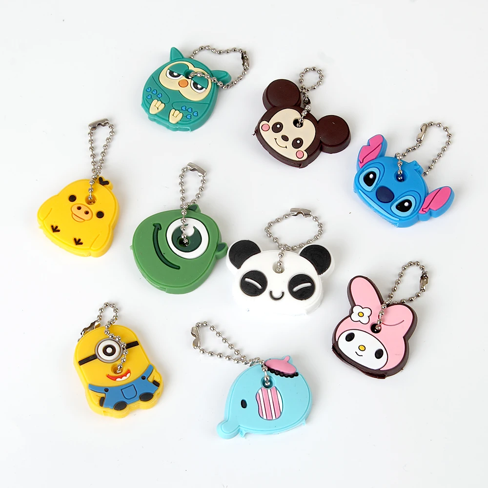 Cartoon Anime Cute Key Cover Cap Silicone Mickey Stitch Bear Keychain Women Gift Owl Porte Clef Minne Key Chain