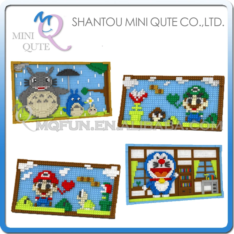 

Mini Qute YZ anime cartoon cute Doraemon Totoro Louis Super Mario mural block plastic building block boys educational gift toy