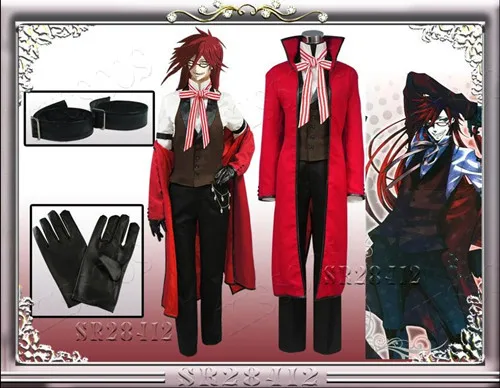 Black Butler 2 Grell Sutcliff Kuroshitsuji Red Death Косплей Костюм для вечеринки на Хэллоуин Индивидуальный размер - Цвет: Male Size