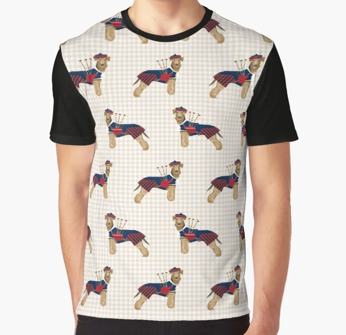 

All Over Print T Shirt Men tshirt Airedale Terrier scottish kilt bagpipes funny custom dog portrait dog breeds by pet friendl