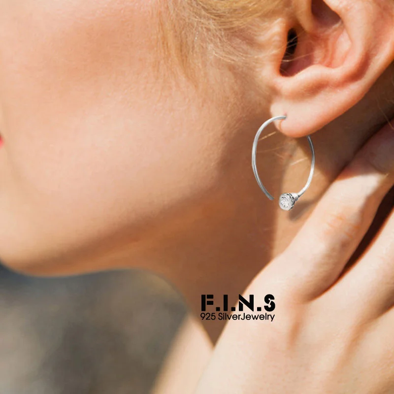 

F.I.N.S Gold Color Silver 925 Zircon Big Hoop Earrings for Women Round Circle 925 Sterling Silver Earings Woman Fashion Jewelry