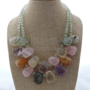 

N012607 18'' 2 Strands Multi-color Stone Crystal Necklace