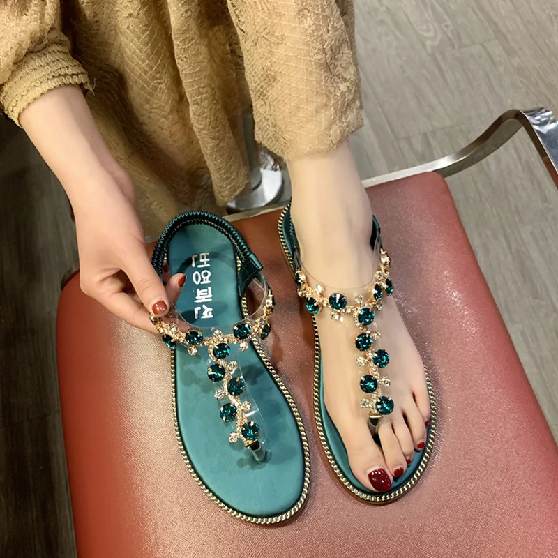 

Fashion Rhinestone Sandals Women Sandals Summer Women Shoes Rome Gladiator Casual flats Sandals Beach Shoes Female shoes