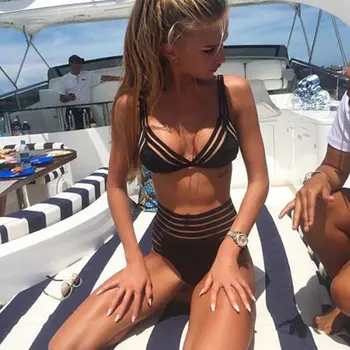 Bikini Women Black Bandage Swimsuit Sexy Push Up Swimwear 2019 Summer Hollow Out Bikini Set Bathing Suit Beach Swim Wear black hollow bikini set swimwear