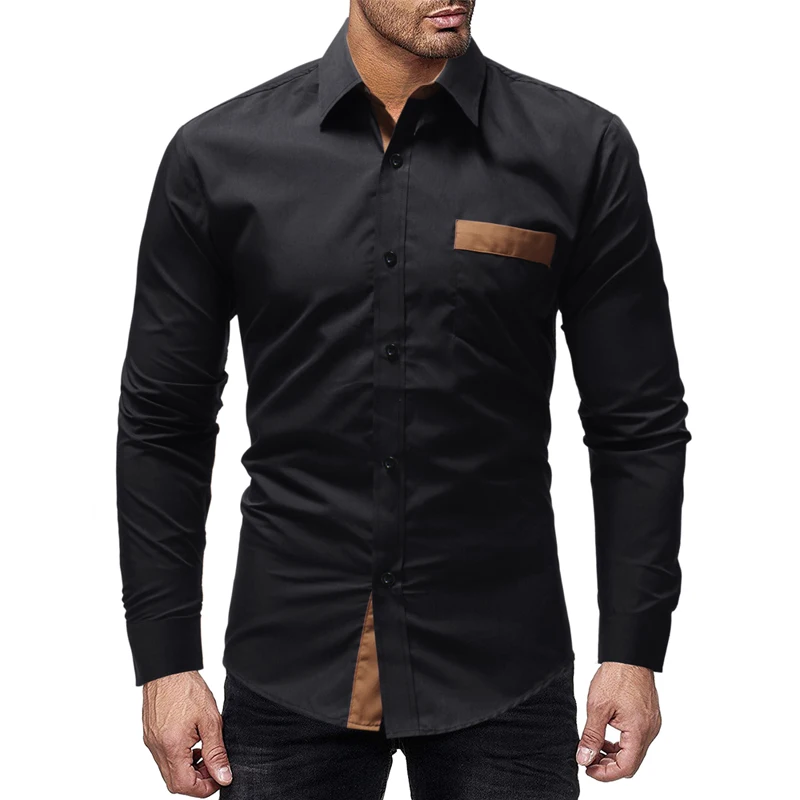 

MIXCUBIC 2018 Autumn College style simple Mixed colors Pocket design shirts men navy casual slim shirts for men,size M-3XL