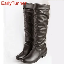 Новые брендовые зимние черные, коричневые, белые женские сапоги до колена на платформе женские зимние сапоги AZ-7 на низком каблуке, большие размеры 10, 31, 47