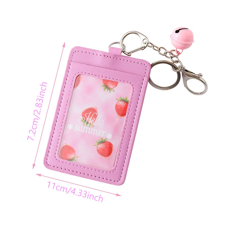 Pink Girl ID Card Holder PU Wallet With Small Bell Student Bus Card Set Cover Women Holder Bags Travel Accessories