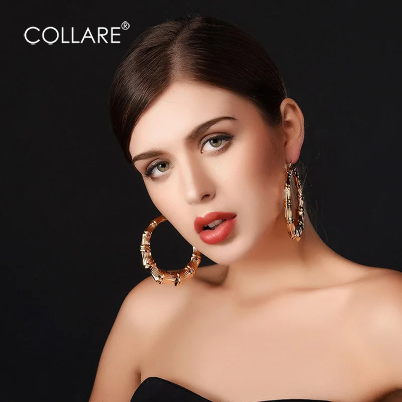 

Collare Bamboo Hoop Earrings For Women Gold/Silver Color Basket Statement Big Round Earring Fashion Jewelry E131
