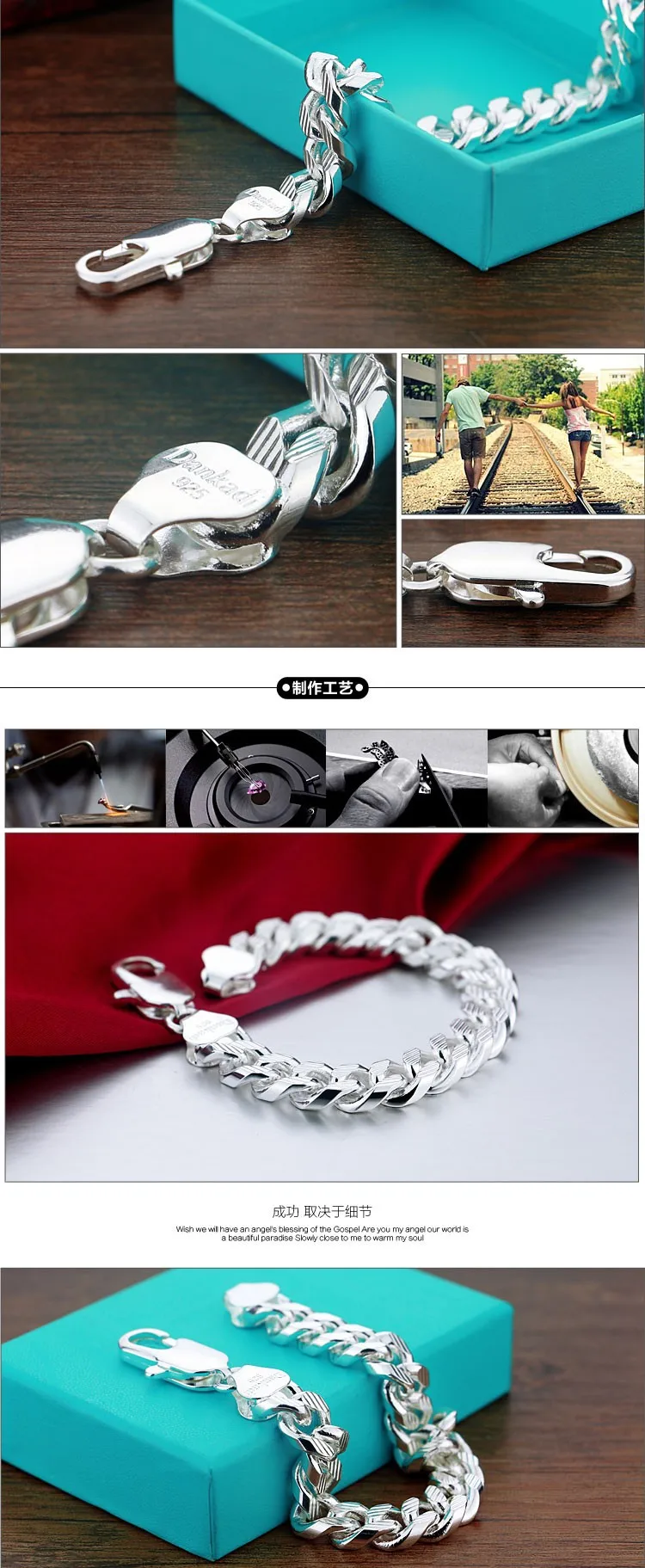 Модные браслеты из стерлингового серебра для мужчин. твердое 925 Серебро 10 мм 20 см мужской браслет. Красивые настоящие серебряные мужские ювелирные изделия