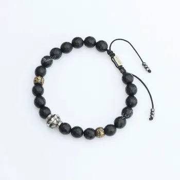 

Lotus Mann Grind arenaceous black beads six words old pearl silver bracelet with euramerican style for men and women