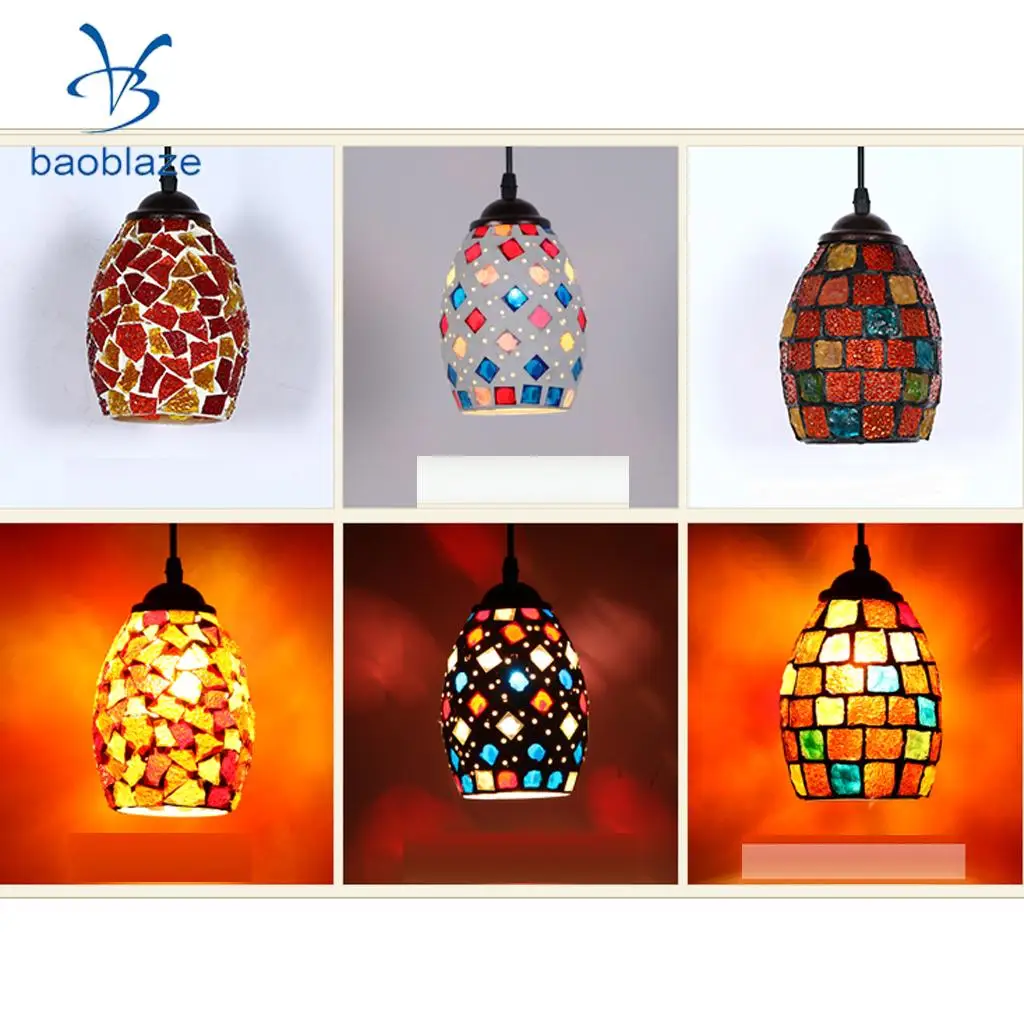 Vintage Retro Mosaic Style Multicolour Pendant Light Bulb Cage Ceiling Hanging Lampshade Home Bar Cafe Restaurant Decoration