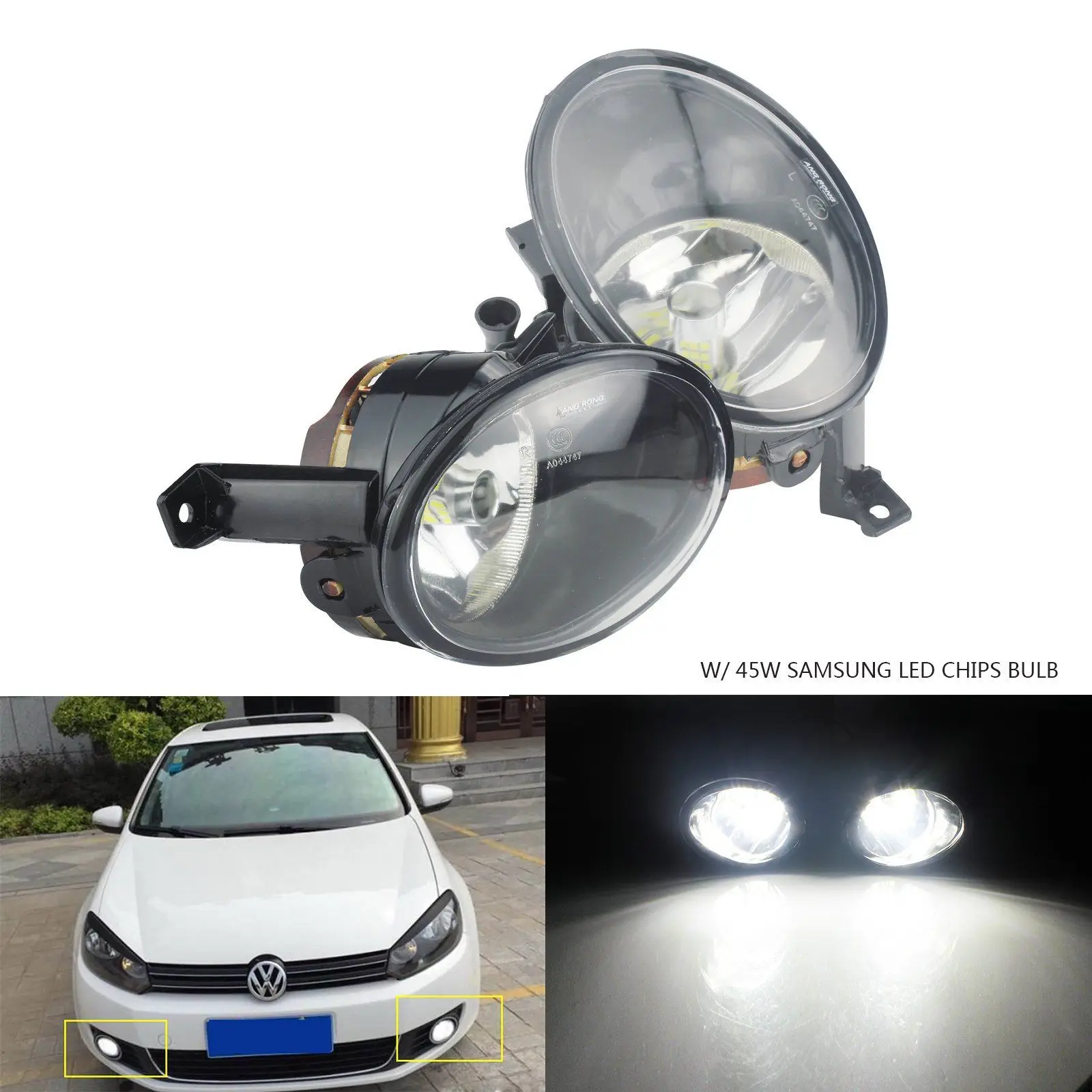  ANGRONG 2 x Updated Front Fog light Lamp 45W SAMSUNG LED Bulb L&R White For VW Golf 6 Plus 09-12 - 32916389979