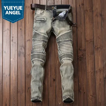 

Fashion Brand Men Wear Straight Distressed Jeans For Men Classical Biker Pants For Mens Full Length Slim Fit Trousers