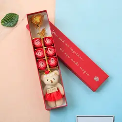 Золотая фольга Роза мыло цветок медведь День Святого Валентина Подарочная коробка праздничвечерние ная Вечеринка поставки искусственные