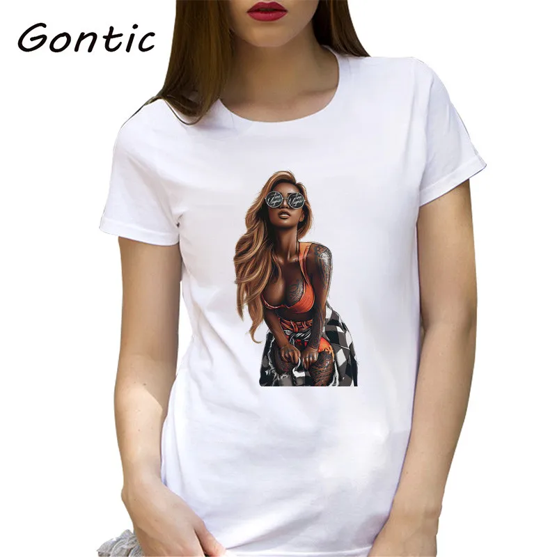 

Oil painting fashion girl print summer women white tops vogue sexy short sleeve street wear top female ulzzang graphic basic tee