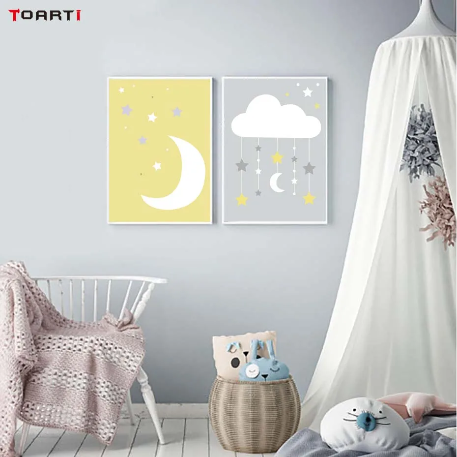 

Little Stars Moon Clouds Posters Prints Cartoon Children Decorative Canvas Painting For Kids Baby Room Colorful Art Picture Deco