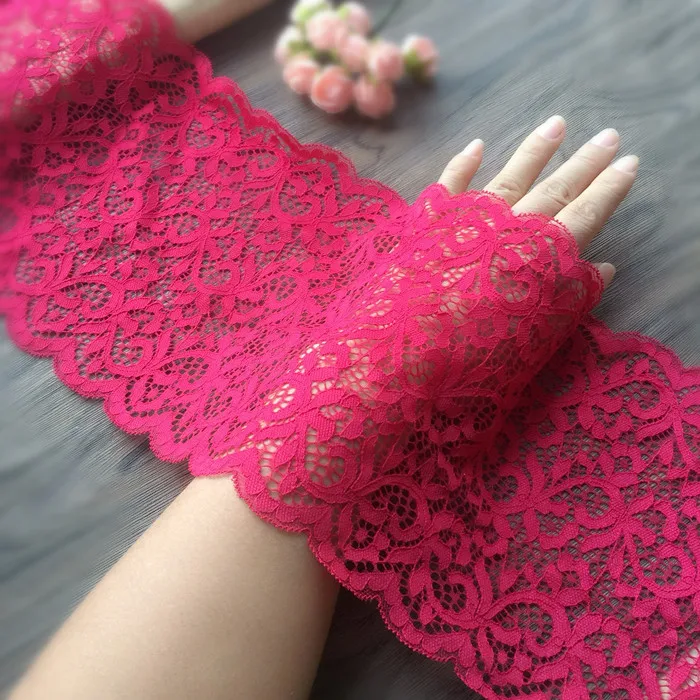 

5Yard 17cm Wide Red Stretch Lace Trim Elastic Lace Bridal Belt Headwear Garment Springy Lace Fabric