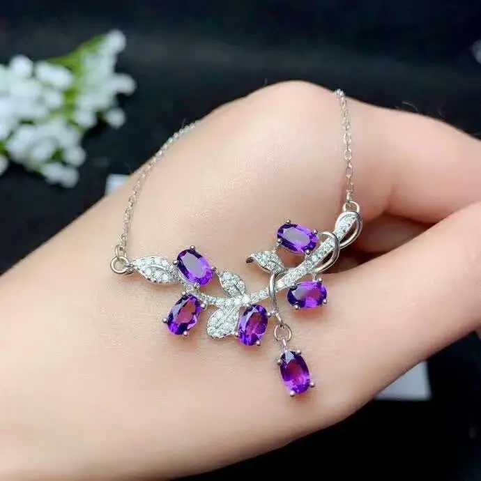 SHILOVEM 925 серебро Пьезоэлектричество подвески из аметиста завод классический тонкой новинки для женщин подарок 4*6 мм bz0406800agz