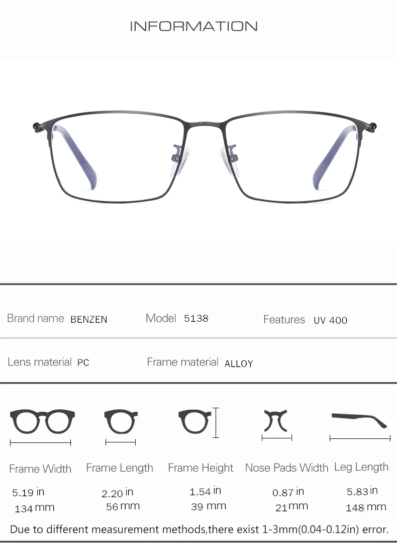 BENZEN, компьютерные очки для мужчин и женщин, анти-Синие лучи, компьютерные игровые очки, УФ-очки для мужчин, ТВ, сплав, очки для близорукости, оптическая оправа 5138