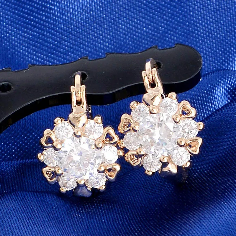 

H:HYDE Luxury Shiny CZ Zircon Hoop Earrings Elegant Gold Color Flower Earring for Women Wedding Party Jewelry Accessories brinco