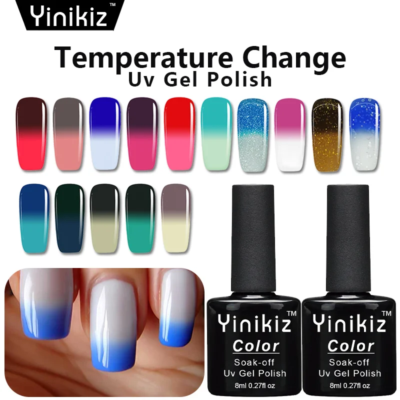 

Yinikiz 8ml Temperature Nail Gel Polish Thermal Color Change Long Lasting Gel Varnish LED&UV Gel Nail Polish