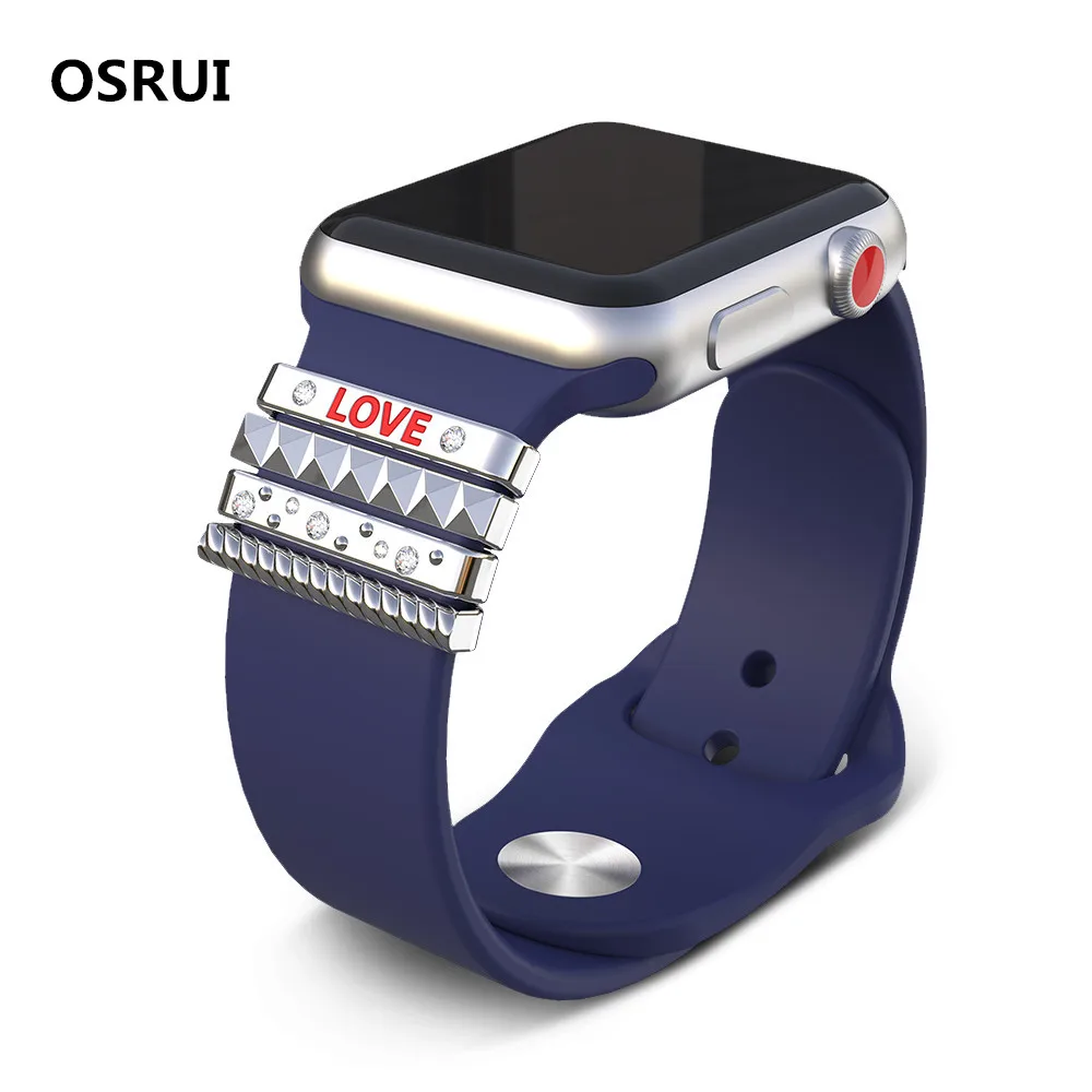 

OSRUI Decorative Ring Ornament For Apple Watch Band 42mm 44mm 40mm 38mm for iwatch strap Stainless Steel women men "LOVE" Gift